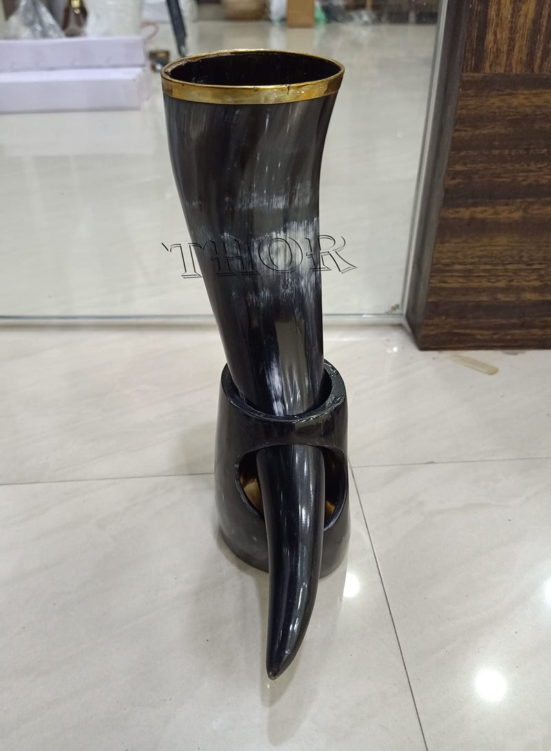 THOR INSTRUMENTS Viking Cup Drinking Horn Tankard Authentic Medieval Inspired drinking horn with stand Rustic Vintage Home Decor Gifts - Image 5